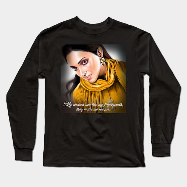 Deepika Padukone Drawing Long Sleeve T-Shirt by SAN ART STUDIO 